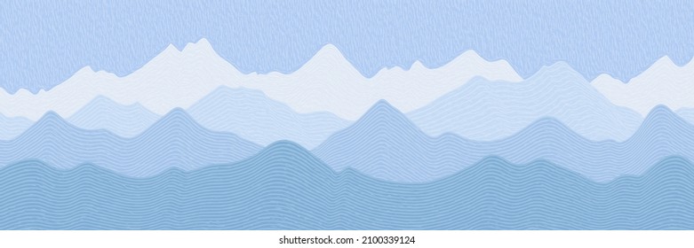 Vector illustration of mountains, ridge in the morning haze, panoramic view