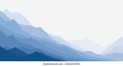 Vector illustration of mountains, ridge in the morning haze