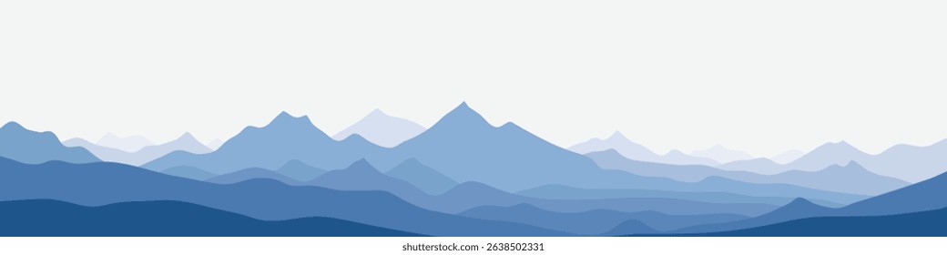 Vector illustration of mountains, ridge in the morning haze, panoramic view