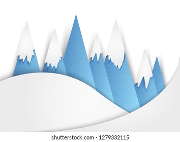 Vector illustration of mountains in the snow in winter in minimal style. Paper cut.