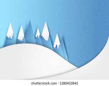 Vector illustration of mountains in the snow in winter in minimal style. Paper cut.