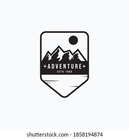 Vector illustration of mountains and sun good for adventure logo, badge, emblem, and sticker design