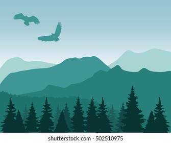 vector illustration of mountains and tree background