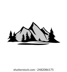 vector illustration of mountains and trees in black