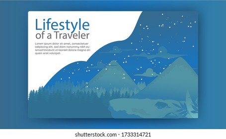 Vector illustration - Mountains, valleys, trees and hills in the background. Banners, sites, poster templates with spaces for your text.