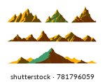 vector illustration Mountains various shapes, hiking mountainous geology.