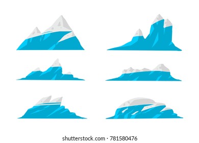 vector illustration Mountains various shapes, hiking mountainous geology.