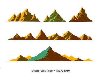 vector illustration Mountains various shapes, hiking mountainous geology.