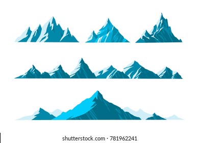 vector illustration Mountains various shapes, hiking mountainous geology.