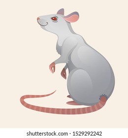 Vector illustration of the mouse. Albino rat with bright red eyes.