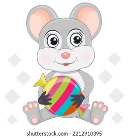 Vector illustration of a mouse with a candy. Isolated on a white background.
