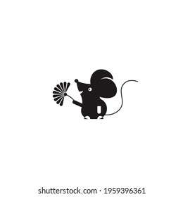 Vector illustration of a mouse with a flower. Logo on a white background. Flat design..