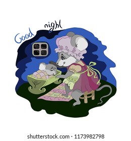 Vector illustration. Mouse and a little mouse.