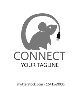 Vector illustration of a mouse logo with a USB tail