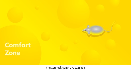 Vector illustration of a mouse on a huge piece of cheese.