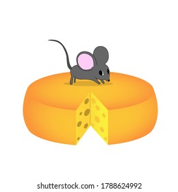 Vector illustration of a mouse. Picture of a mouse with cheese. For the field of textiles and design