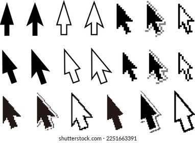 Vector illustration of a mouse pointer cursor. Simple vector arrow and retro dotted arrow.