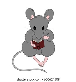 Vector illustration of a mouse reading a book