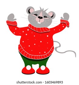 Vector illustration with a mouse in a red sweater