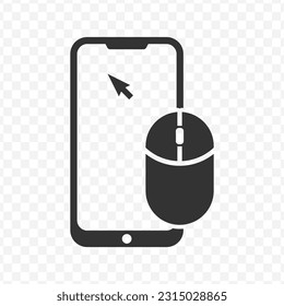 Vector illustration of mouse and smartphone icon in dark color and transparent background(PNG).
