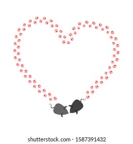 Vector illustration of mouse track. Mouseprint heart isolated on white background.