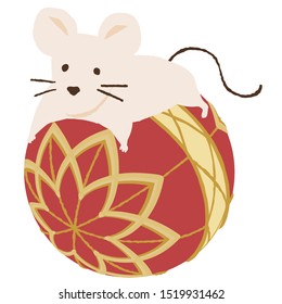 Vector illustration of a mouse and traditional Japanese handball for 2020 new year's card.