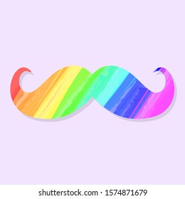 Vector illustration of moustache painted with the colors of an LGBT community rainbow on a pink uniform background
