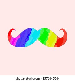 Vector illustration of moustache painted with the colors of an LGBT community rainbow on a pink uniform background