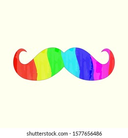 Vector illustration of moustache painted with the colors of an LGBT community rainbow on a yellow uniform background
