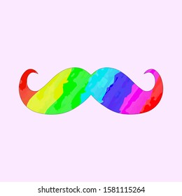 Vector illustration of moustache painted with the colors of an LGBT community rainbow on a pink uniform background