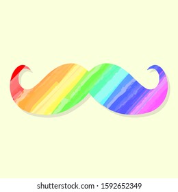 Vector illustration of moustache painted with the colors of an LGBT community rainbow on a yellow uniform background