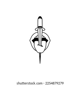 vector illustration of a mouth with a dagger concept