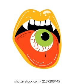 Vector illustration of mouth with eyeball inside. Halloween vector illustration
