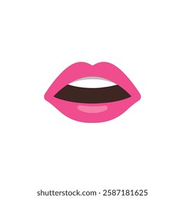 Vector illustration of mouth of girl with a mouth  painted with red lipstick. Illustration of female lip. Mascot for valentine day. 