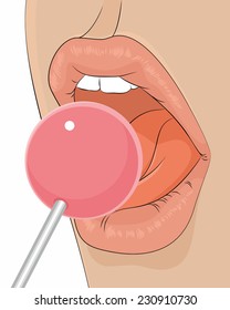 Vector illustration of a mouth licking candy