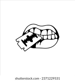 vector illustration of mouth with razor blade