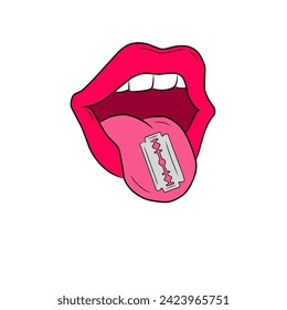 vector illustration of mouth with razor blade