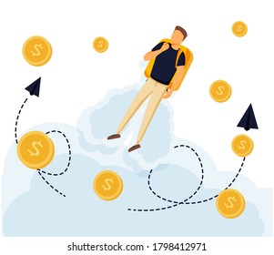 Vector illustration, move up motivation, The way to achieve the goal, jet pack