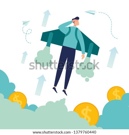 Vector illustration, move up motivation, The way to achieve the goal, jet pack