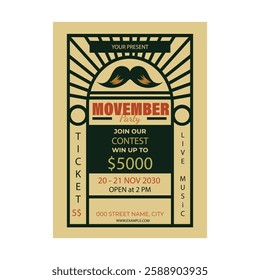 Vector illustration of movember party flyer poster template design