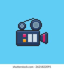Vector Illustration of movie camera with Pixel Art Design, perfect for game assets themed designs