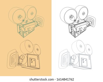 Vector illustration of a movie camera in retro style