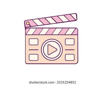 Ilustração vetorial dos ícones de clipe de filme. Ideal para representar produção de filmes, criação de vídeos e projetos multimídia. Filme ou cinema clapperboard. Produção cinematográfica.