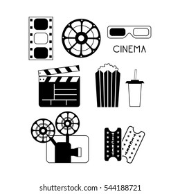 Vector Illustration of Movie Elements and Cinema Icons