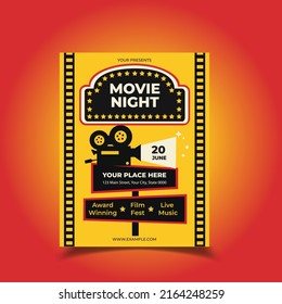 Vector Illustration Of Movie Night Flyer