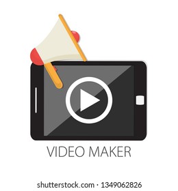 Vector illustration of movie player & play online media "video maker" digital media interface. multimedia industry button - film production concept