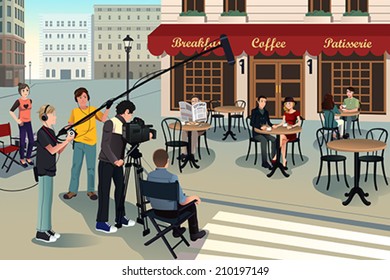 A vector illustration of movie production scene