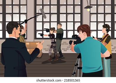 A vector illustration of movie production scene