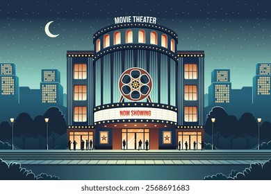 A vector illustration of Movie Theater Cinema Building Exterior