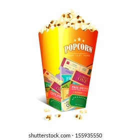 vector illustration of Movie Ticket printed on Popcorn box